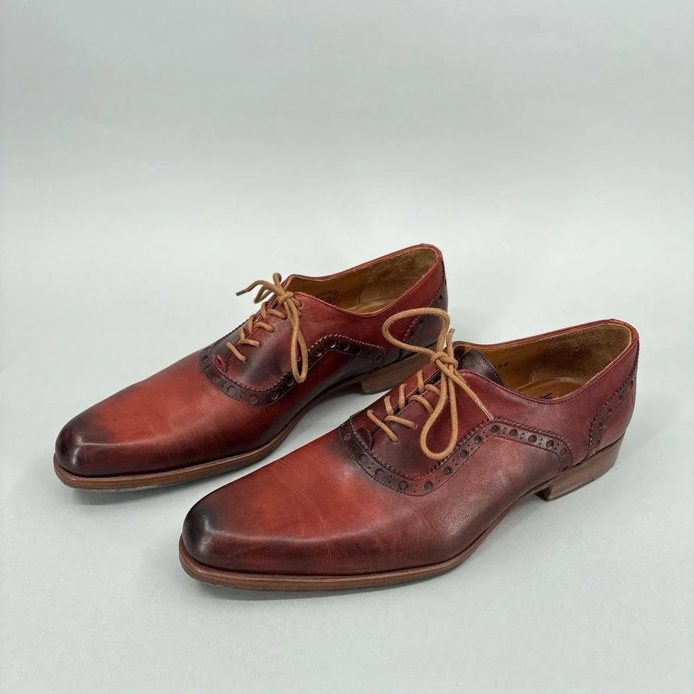 John Fluevog Shoes Mens 9.5 Red Brown Leather Twin Turbine Oxford Dress Lace Up